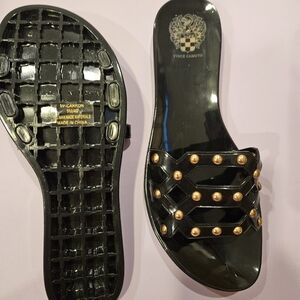 Vince Camuto Black and Gold Studded Sandals